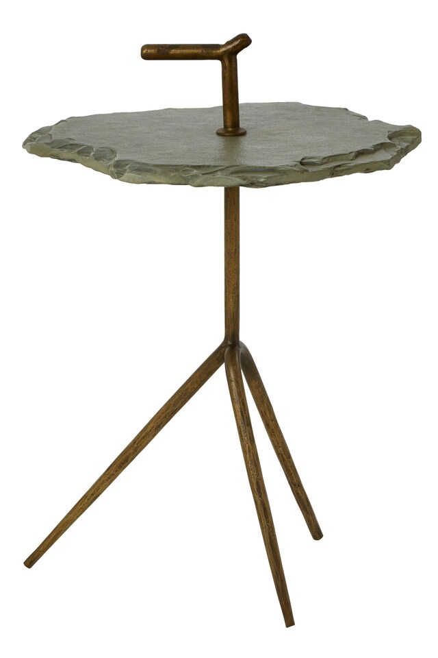 image 1 of Unique Grey Stone Top Side Table, Organic Design Round Side Table, Durable Constructed Small Side Table | Grey