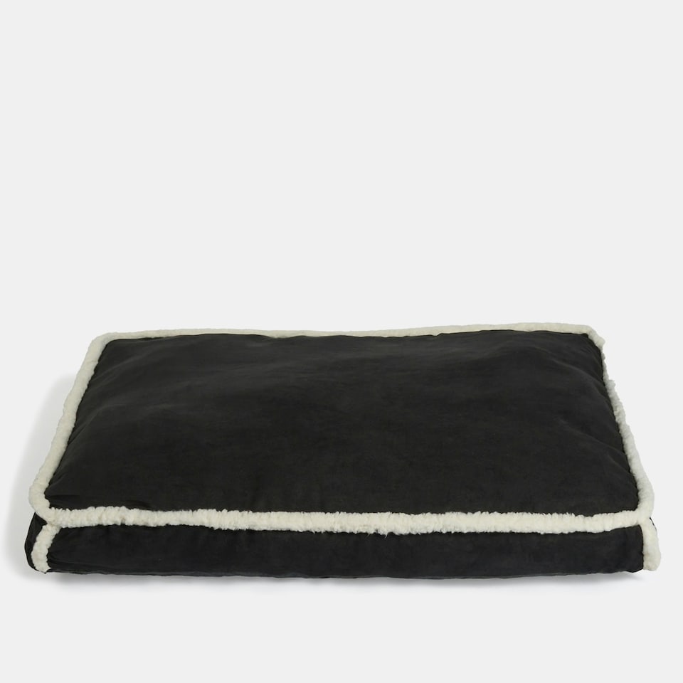 image 1 of OHS Sherpa Bind Rectangular Soft Plump Plush Cosy Pet Dog Cat Crate Cushion Bed Mat Multi | Black and Cream | L
