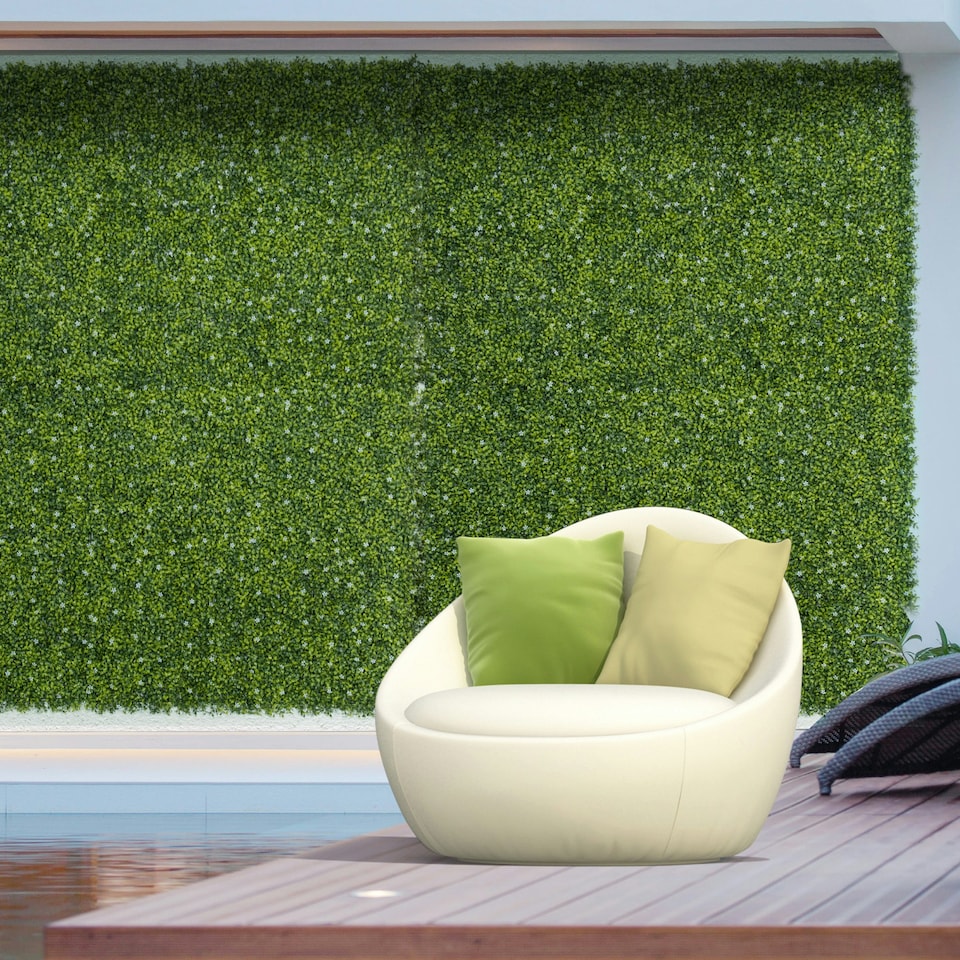 image 1 of Outsunny 12PCS 50cm x 50cm Artificial Boxwood Panel Milan Grass with Flowers