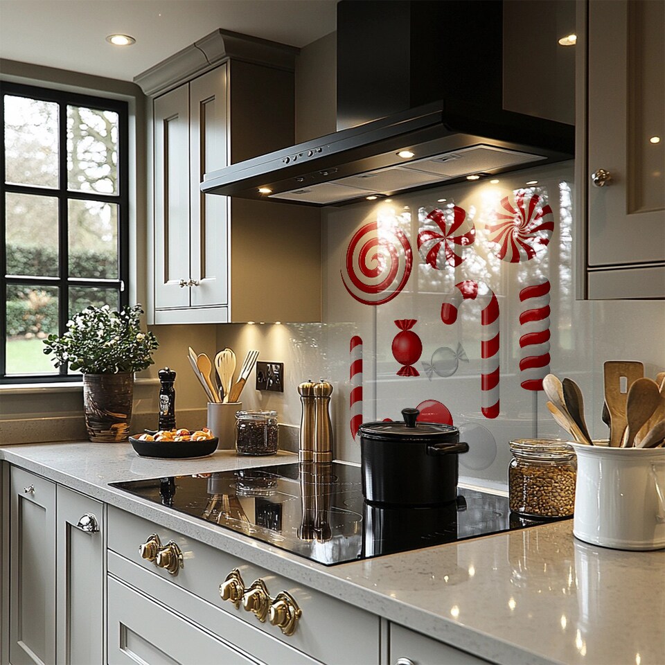 image 1 of Different Red And White Candies Dining Splash Back | White