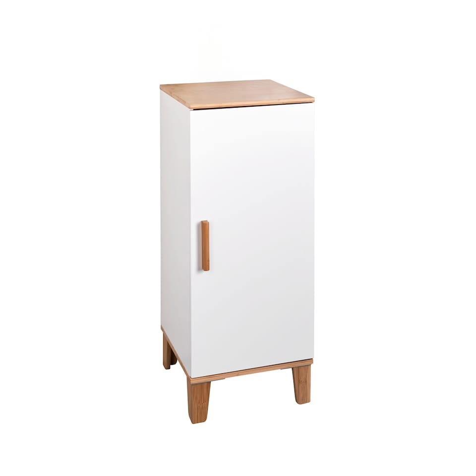 image 1 of Showerdrape Amalfi Matt White & Bamboo Floorstanding Bathroom Cabinet | White | 1