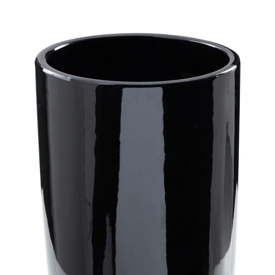 image 1 of Interiors by Premier Black and Silver Small Pedestal Vase, Glossy Stoneware Vase With Metallic Silver Base, Decorative Vase Black
