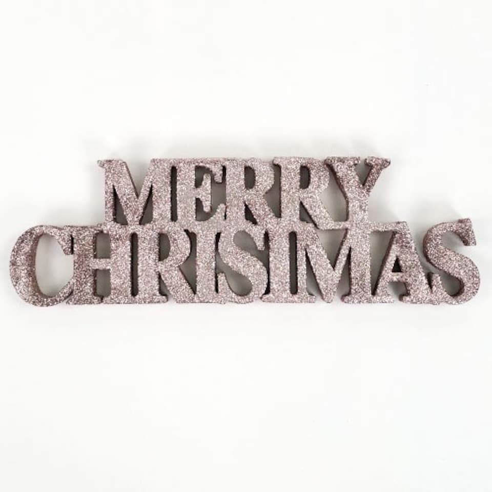 Rose Gold Merry Christmas Glitter Sign Decoration Table Centrepiece 32cm