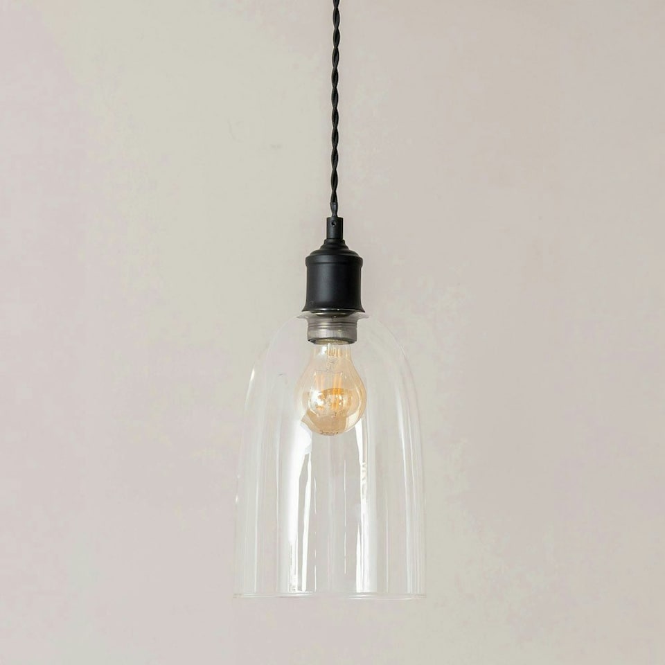 image 1 of ValueLights Kira Glass Cloche Dome 3 Drop Bar Matte Black Diner Ceiling Pendant Light Black