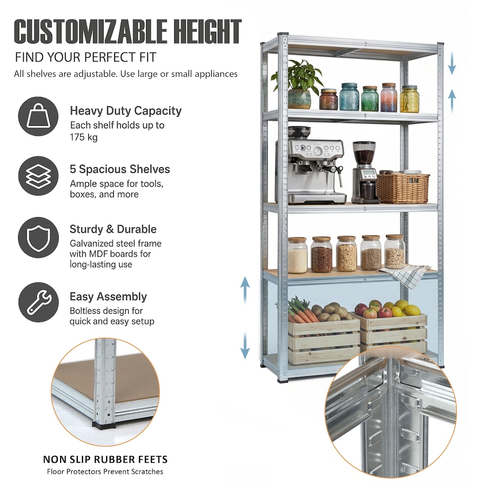 image 1 of Racking Shelf Heavy Duty 5 Tier Garage Shelving Storage Shelves Unit 180x90x40cm