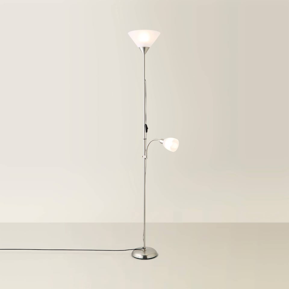 image 1 of ValueLights Mozz Brushed Chrome Mother and Child Floor Lamp | Chrome