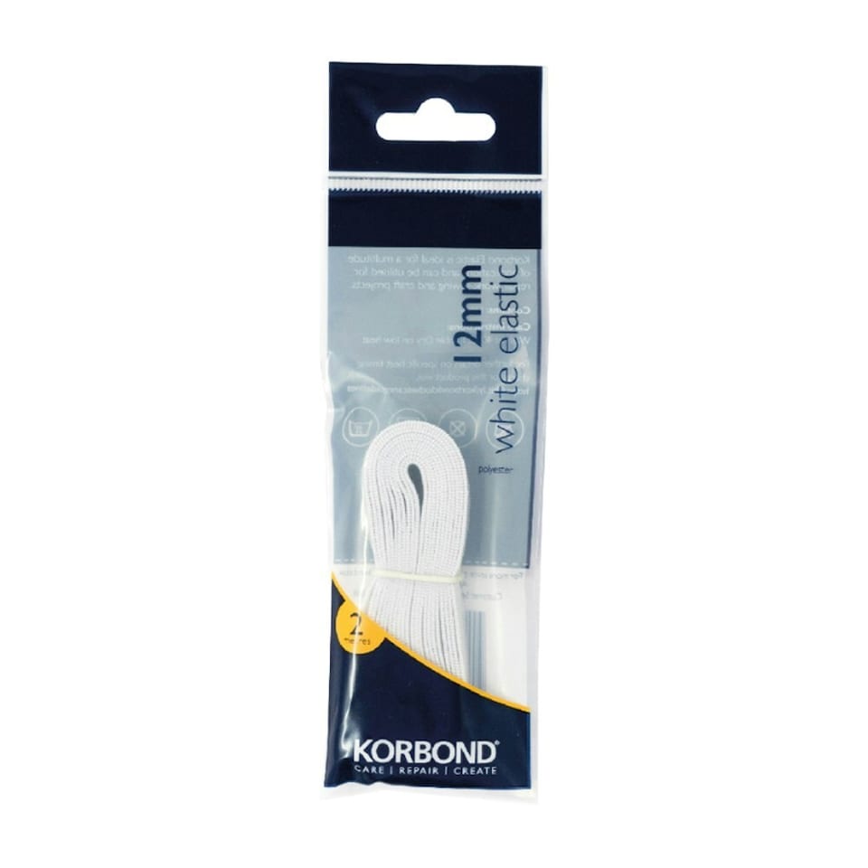Korbond Elastic White 12mm x 2m - One Colour - One Size