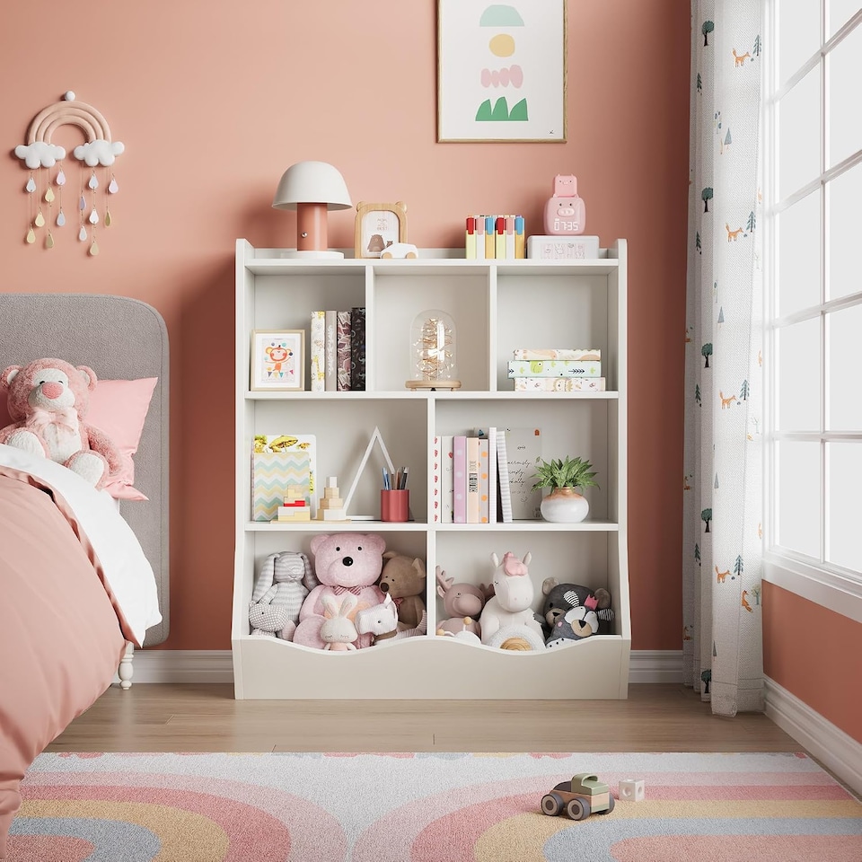 image 1 of London Boutique Kids 3-Tier Bookcase Toy Organiser 7-Compartment Cabinet 60x15.4x42.5"