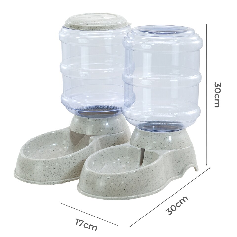image 1 of Skylos 2 Packs Automatic Food Feeder Waterer Set Plastic Dispenser Dog Cat 3.5L