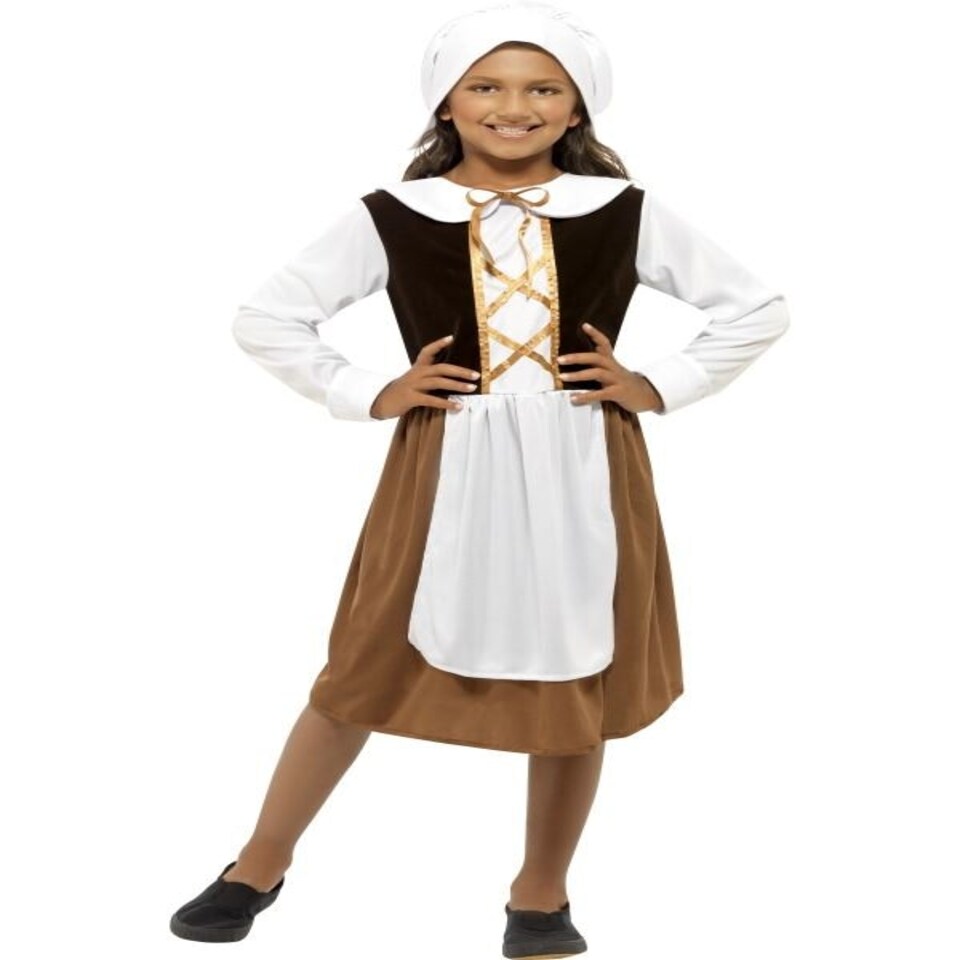 Tudor Girl Costume - Brown - with Dress - Hat & Mock Apron - 44015L L