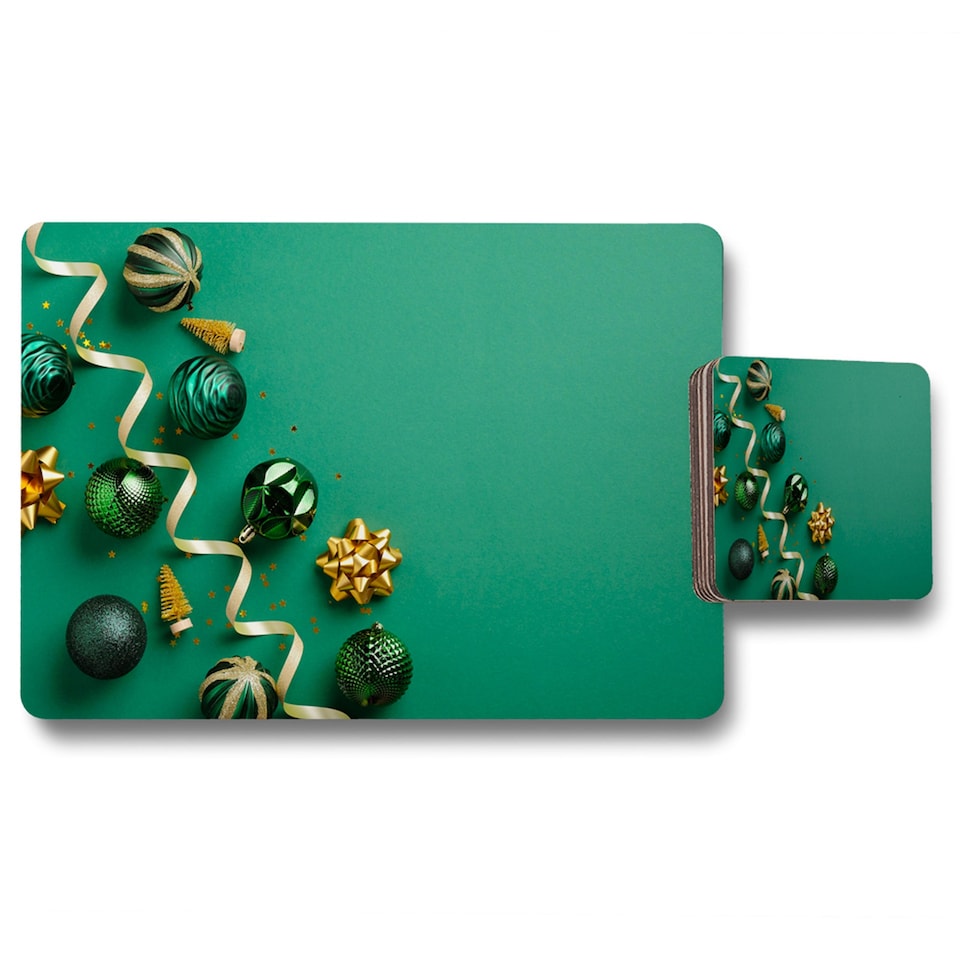 christmas greetings placemat coaster set | Multi