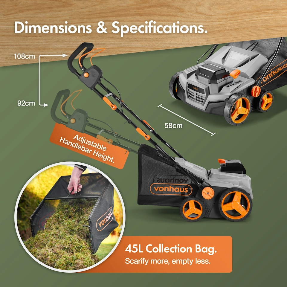image 1 of VonHaus Lawn Scarifier Aerator Rake Cordless 40V Battery