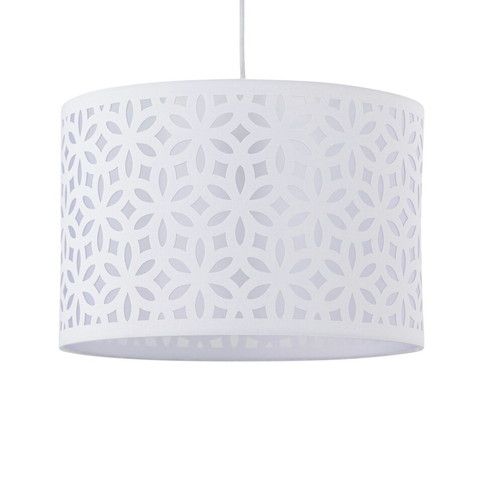 image 1 of First Choice Lighting Set of 2 White Laser Cut 25cm Pendant Lightshades White