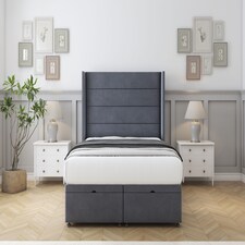 Sloomy Sterling Steel Plush Ottoman Bed Base With 54" Wingback Headboard 6' Super King | Grey | Steeel | Super King | 1