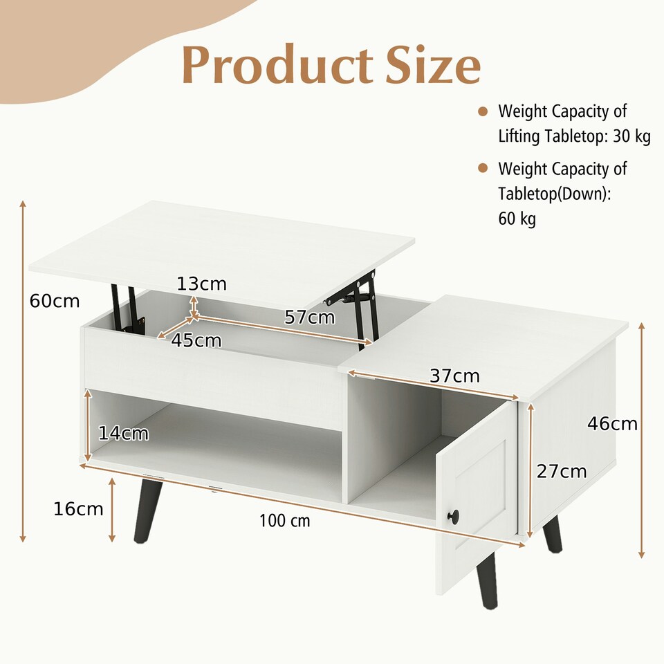 image 1 of COSTWAY Lift Top Coffee Table w/Hidden Compartment White White