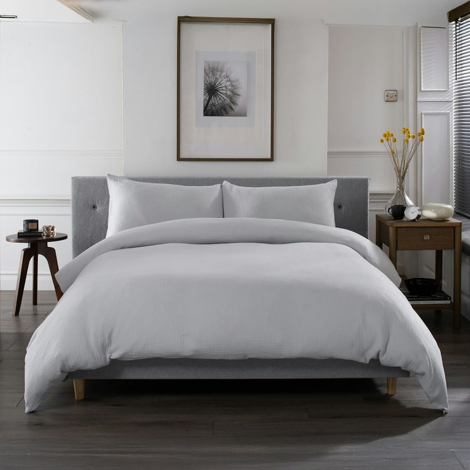 image 1 of St Quentin 100% Cotton Double Gauze Duvet Cover Set - Soft & Breathable Bedding - 180 Thread Count Grey | Grey | Double