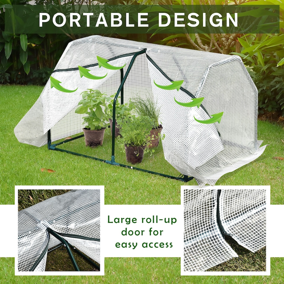 image 1 of Outsunny Mini  Greenhouse Grow House PVC Cover Steel Frame White 99 x 71 x 60cm