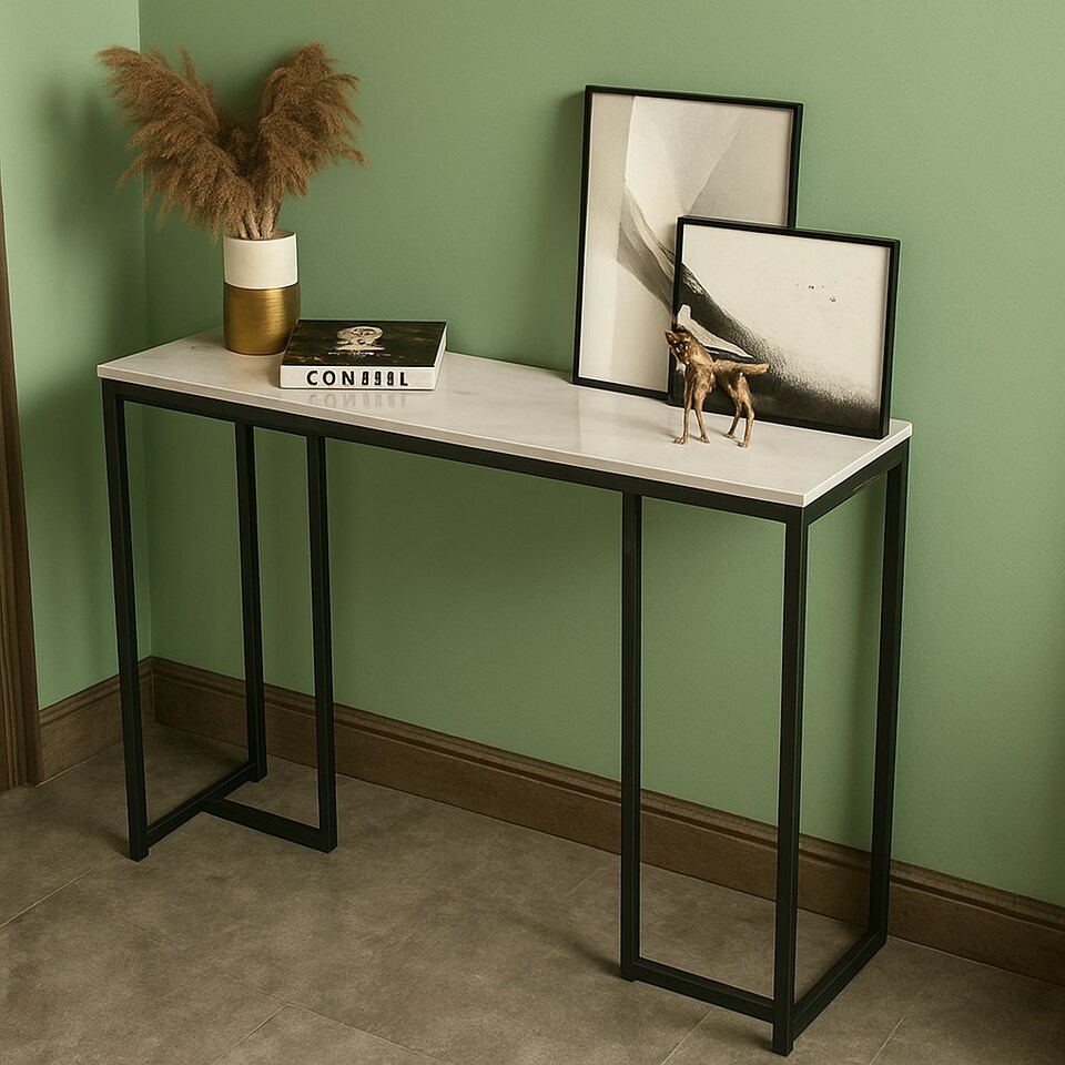 image 1 of Faux Marble Console Table Grey