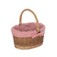 image 1 of Small Red Checked Lined Country Oval Wicker Shopping Basket | Red | Red Checked