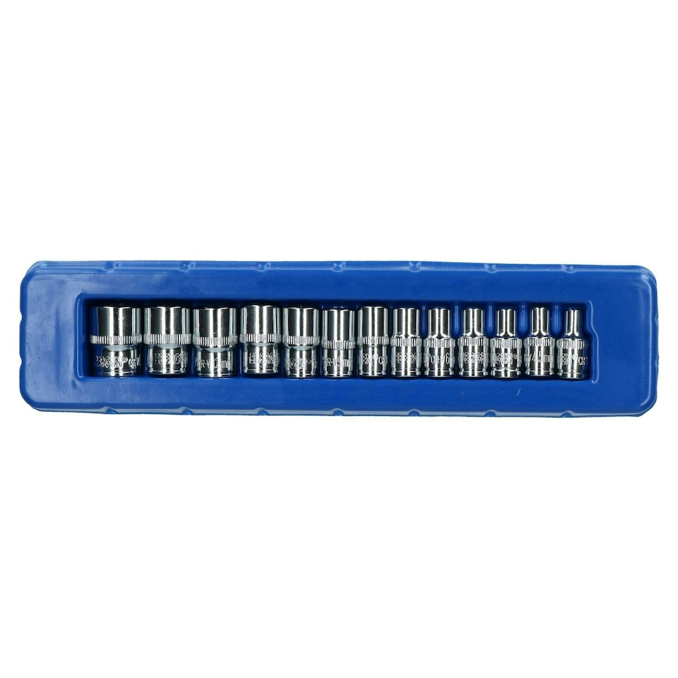image 1 of 1/4" Drive Torque Wrench 5 - 25 Nm + Metric 6 Sided Shallow Sockets 4 - 14mm