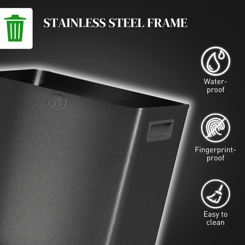image 1 of HOMCOM 2 x 15L Dual Kitchen Bin Pedal Bin for Recycling and Waste, Black Black | 41.7L x 36.6W x 43.2H cm