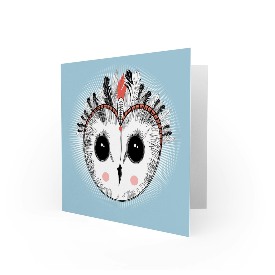 image 1 of Feathered Headdress Owl Art Blank Just to Say Card