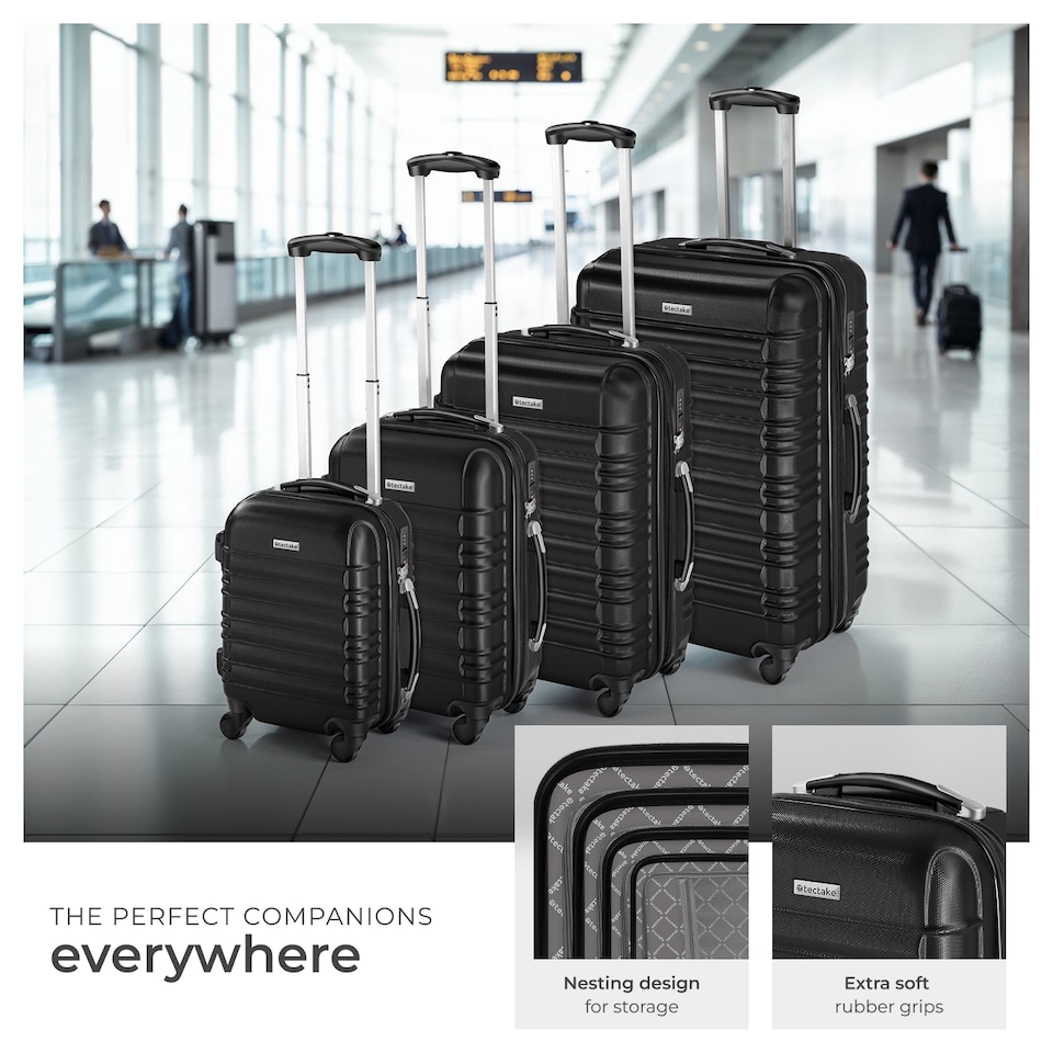 image 1 of Suitcase Set of 4 ABS Hard Shell Luggage Travel Trolley 4 Wheel Lightweight Telescopic Handle | Black | black | 1