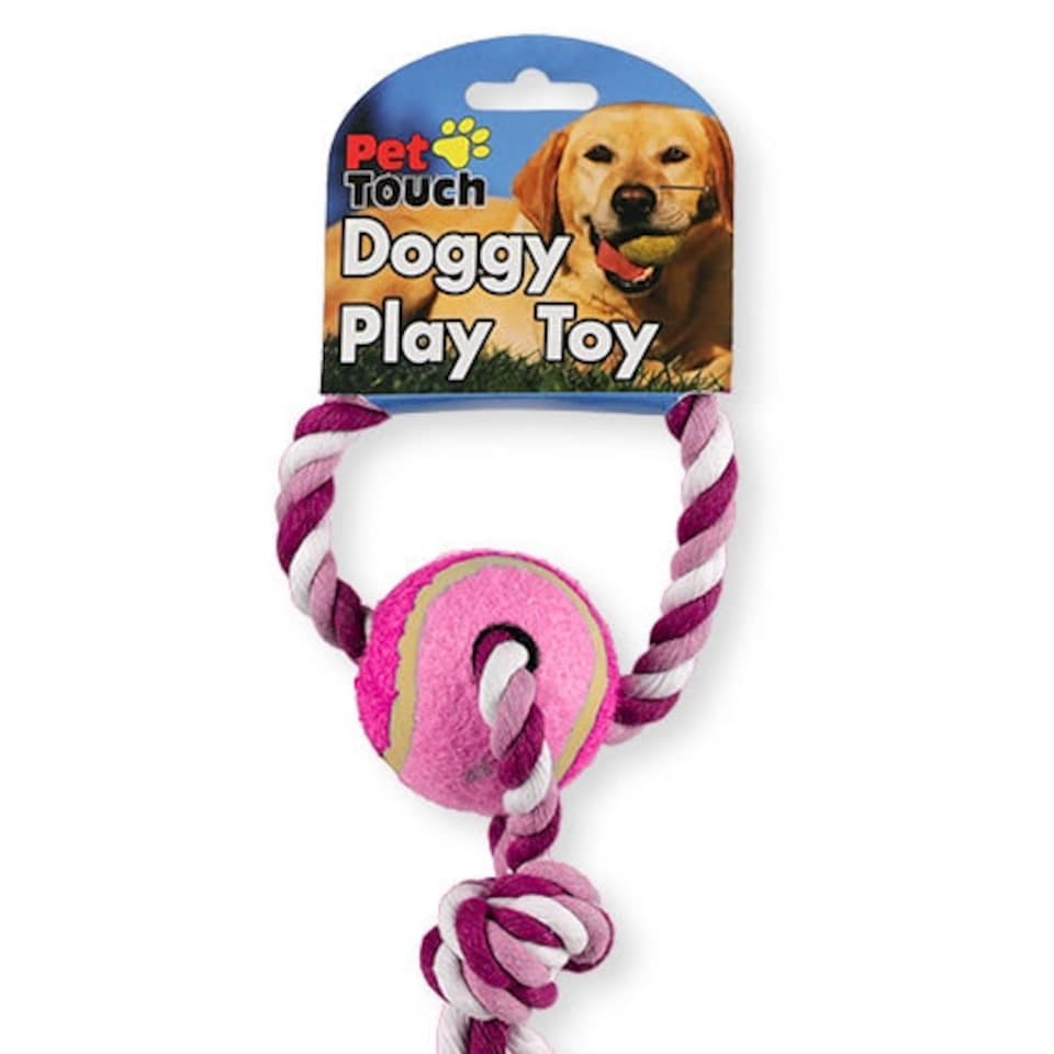 image 1 of Pet Touch Doggy Play Toy Tennis Ball and Rope with Knot