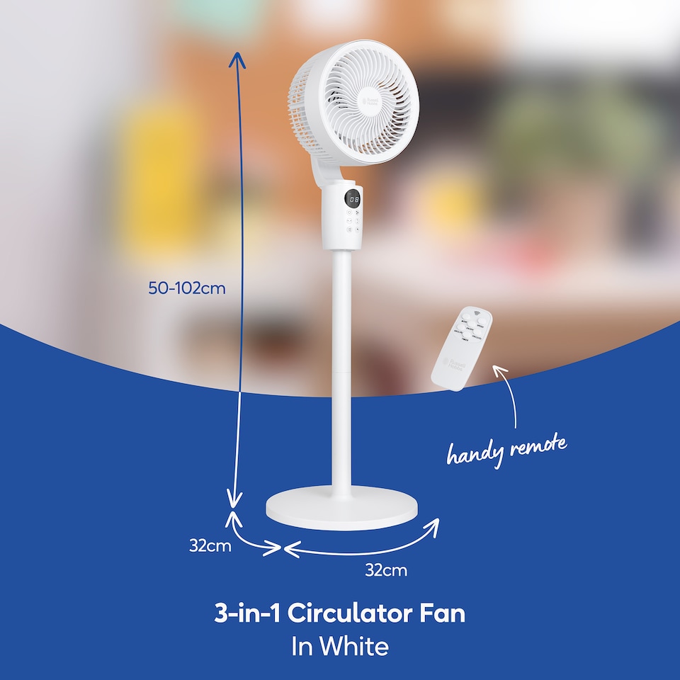 image 1 of Russell Hobbs 3 in 1 Circulator Fan with 16 Speed Settings White RHPCF1001