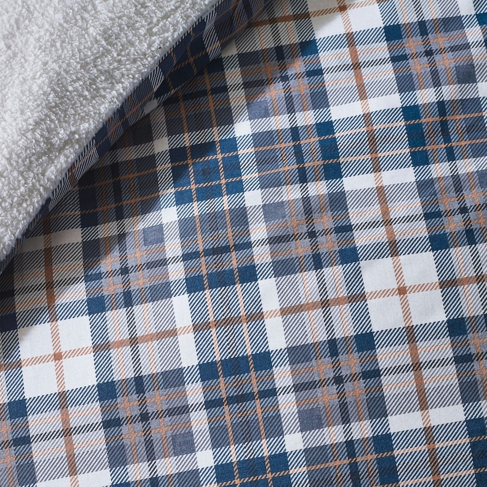 image 1 of Catherine Lansfield Cosy Sherpa Check Duvet Cover Set Grey (Copy) Blue | Navy Blue | Single