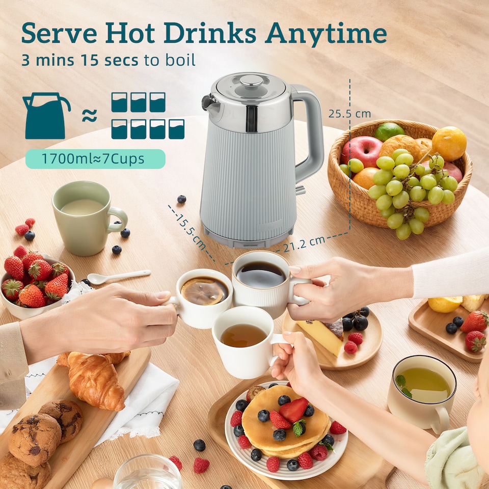 image 1 of HOMCOM 1.7L 3000W Rapid Boil Kettle and 4 Slice Toaster Set Crumb Tray Taupe | Grey
