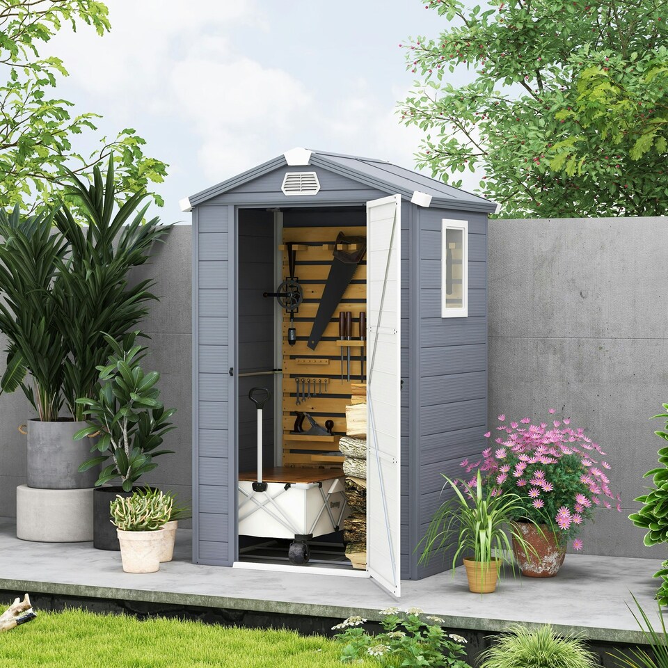 image 1 of Outsunny 4 x 3ft Garden Shed Storage with Foundation Kit and Vents