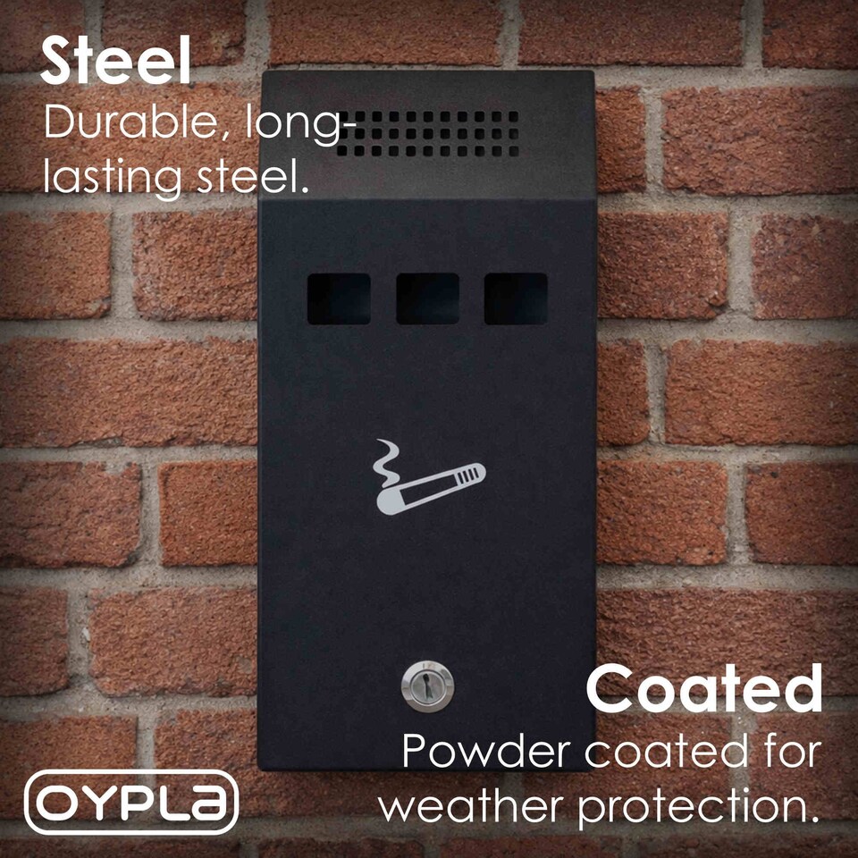 image 1 of Slim Wall Mounted Outdoor Pub Ashtray Ash Tray Cigarette Steel Bin