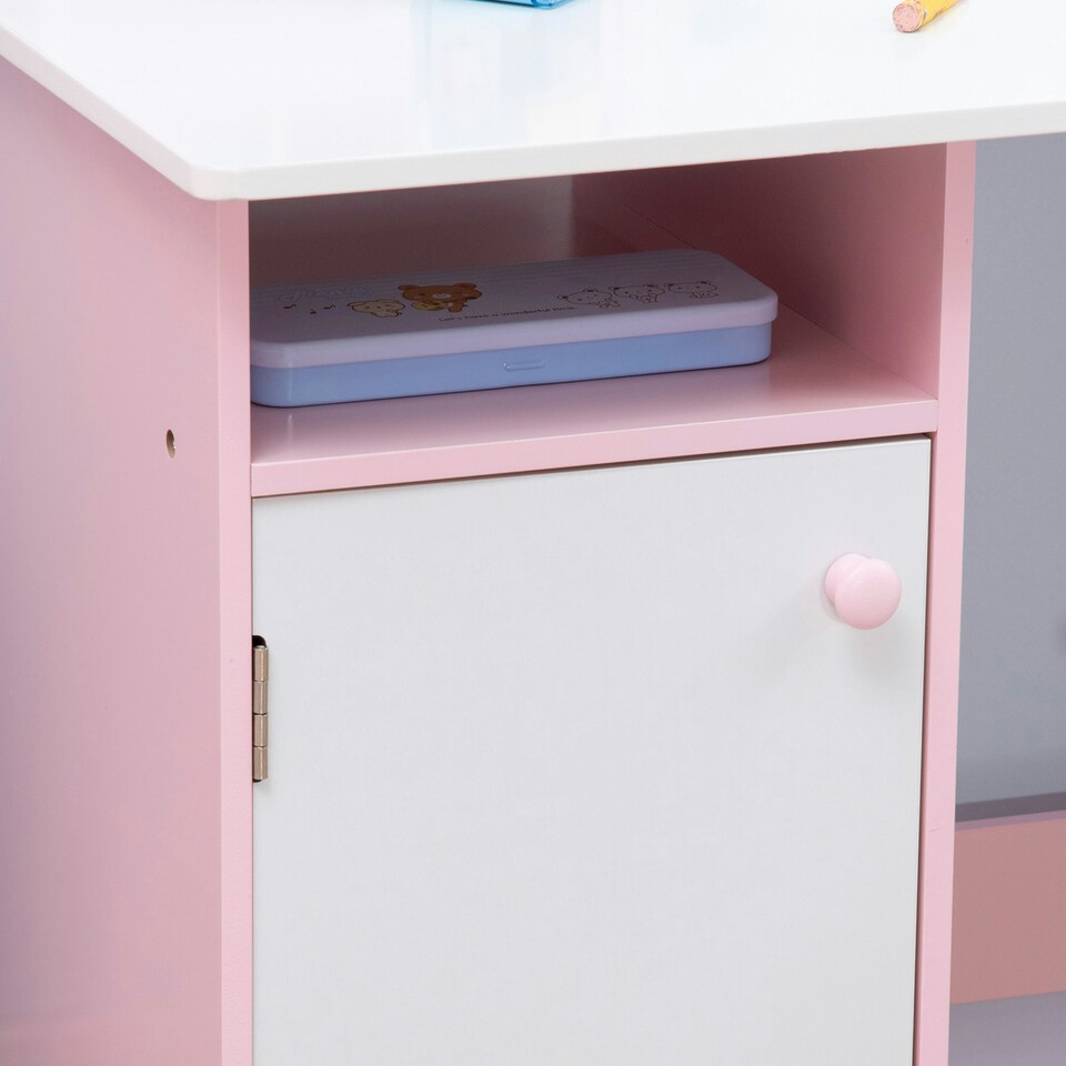 image 1 of HOMCOM 2 PCs Childrens Table and Chair Set w/ Whiteboard Storage - Pink 