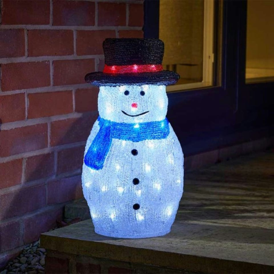 image 1 of 44cm Battery Operated LED Light up Acrylic Christmas Snowman Decoration