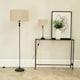 image 2 of ValueLights Maggie Black Metal Candlestick Floor Lamp with Natural Fabric Lamp Shade