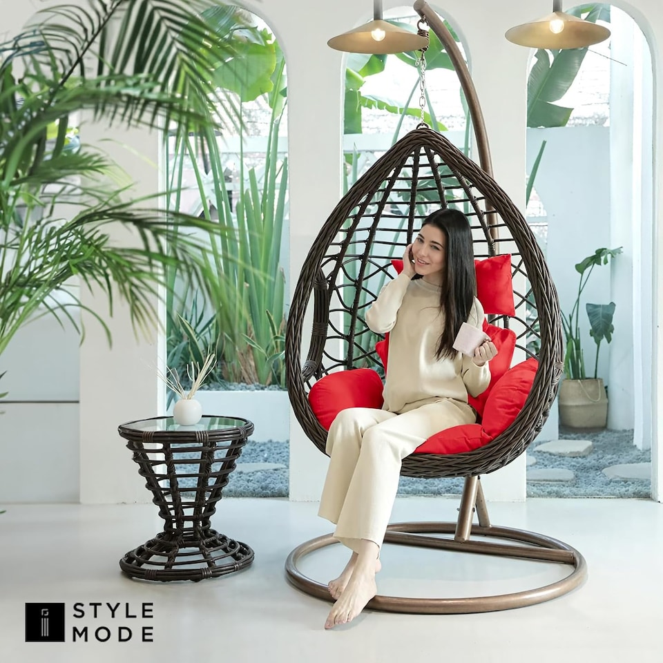 image 1 of Red Replacement Cushion For Swing Egg Chair, 5 Pieces Water-Resistant Hanging Basket Swing Chair Cushion