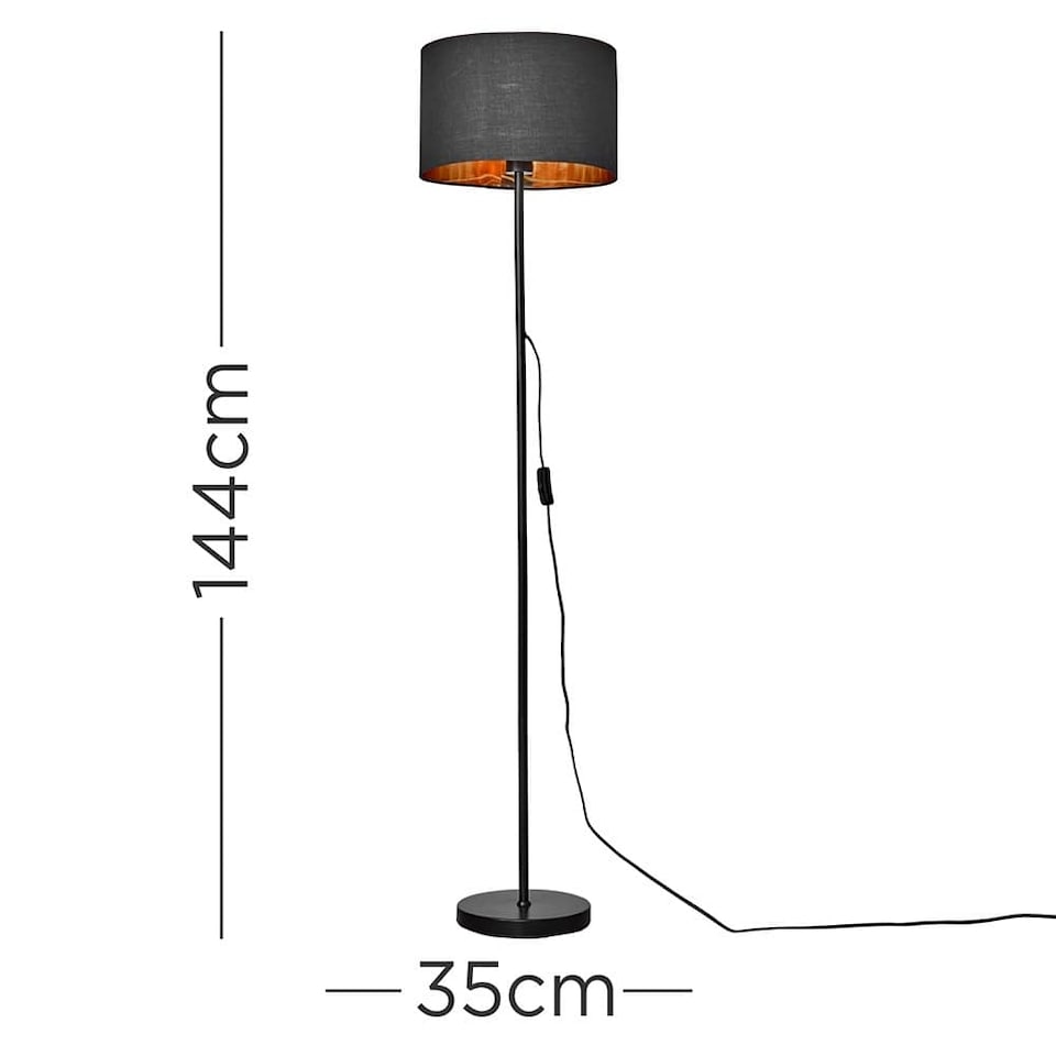image 1 of ValueLights Charlie Black Stem Floor Lamp Black Shade & Bulb | Black
