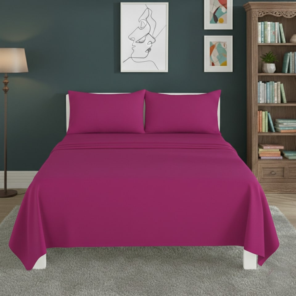 image 1 of Easy Care Flat Bed Sheet Polycotton Durable Low Maintenance Bedding | Pink | Fuchsia