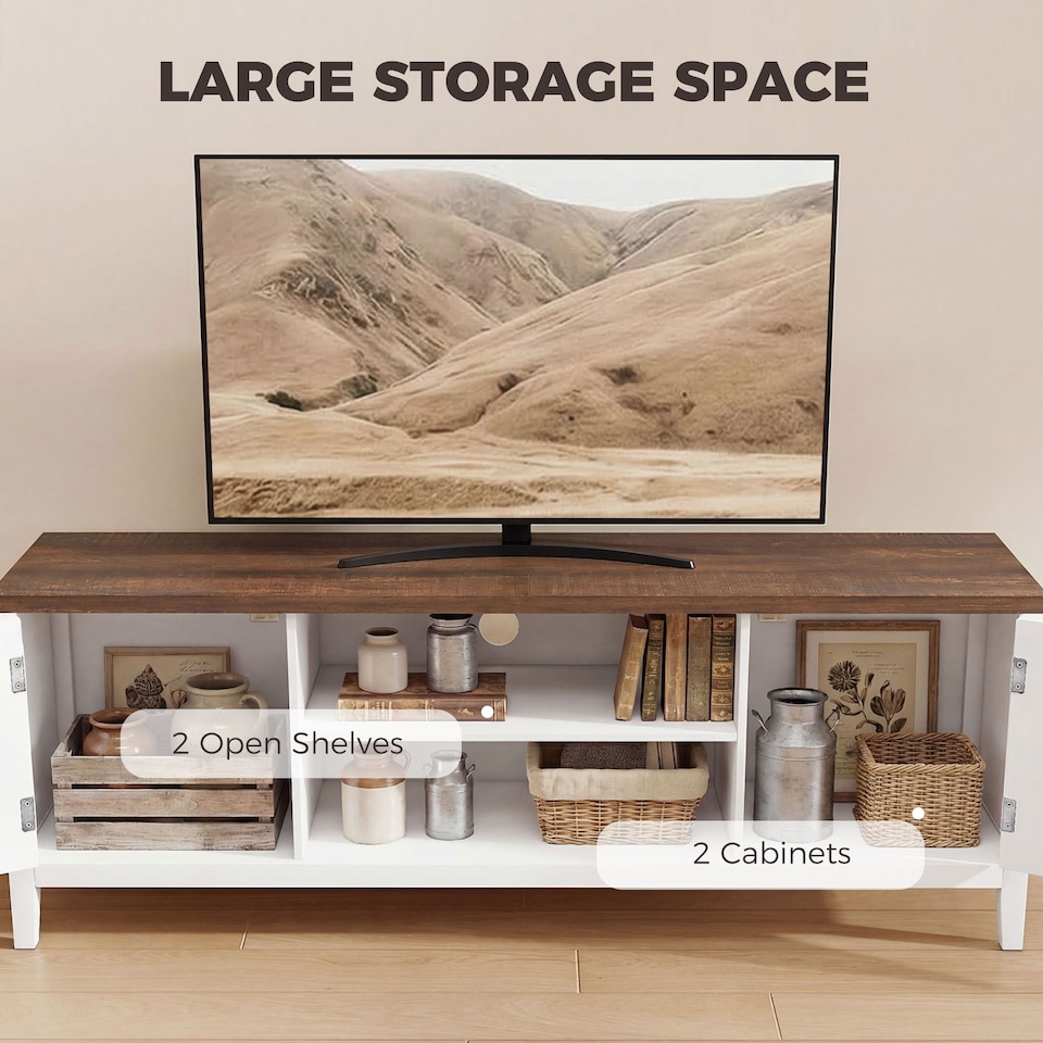 image 1 of HOMCOM Farmhouse TV Unit for TVs up to 42 Inch, Entertainment Centre, White