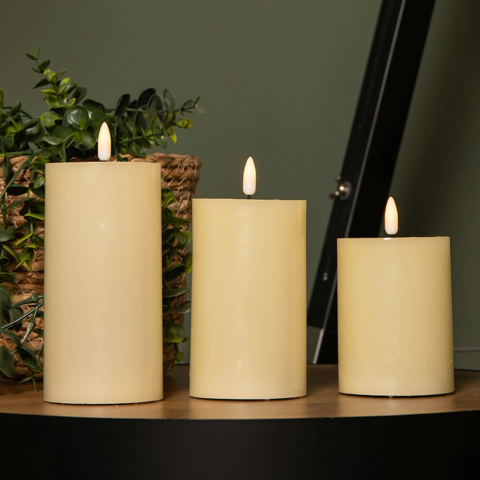 image 1 of Set of 3 Cream Wax Melted Pool Effect Candles with Timer Function and Warm White LEDs