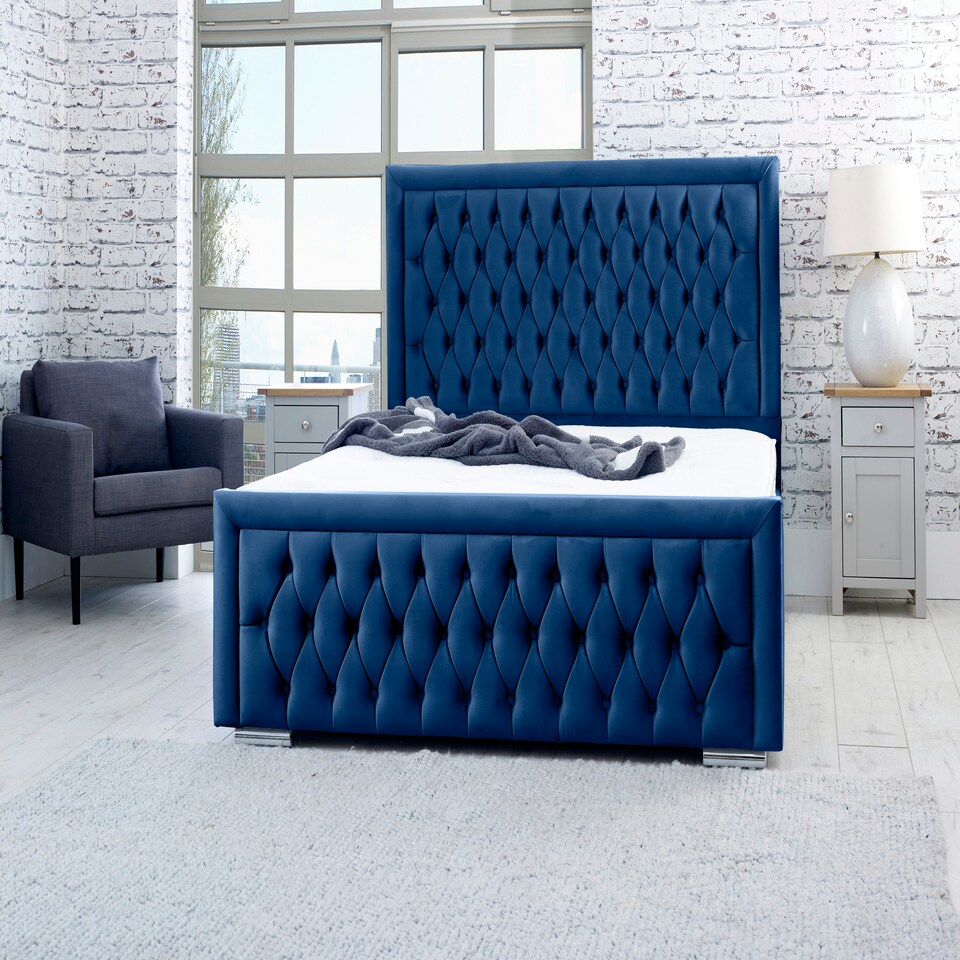Piera Plush King Bed Frame - Blue