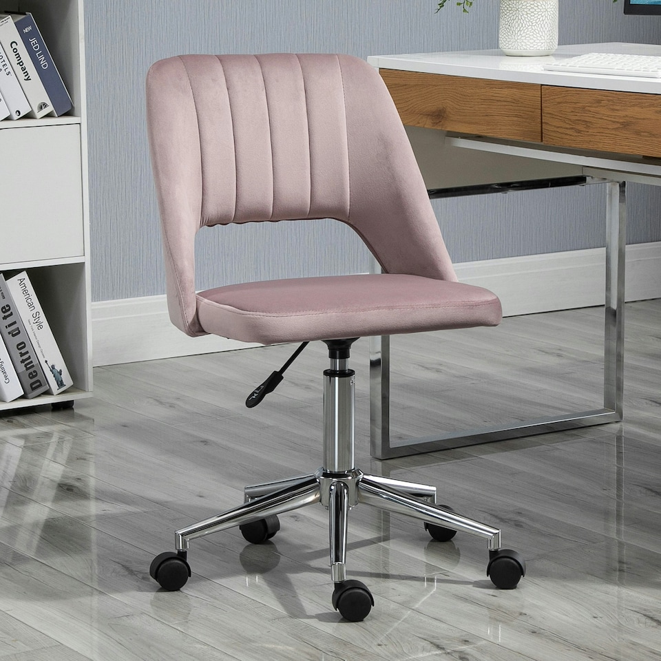 image 1 of Vinsetto Mid-Back Swivel Home Office Chair Scallop Computer Chair Pink