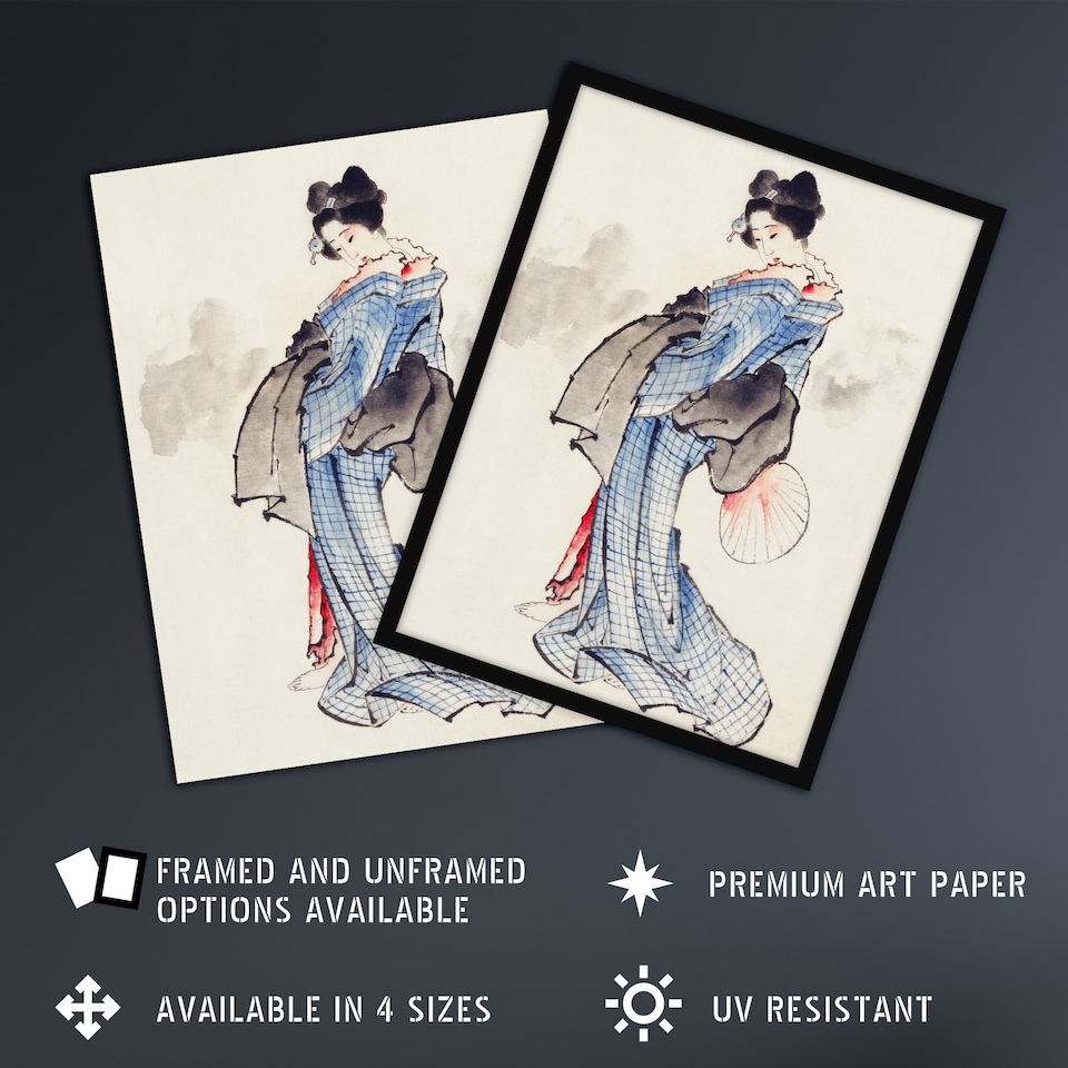 image 1 of Vintage Japanese Geisha Portrait Japan Wall Art Print Hokusai 24x32"