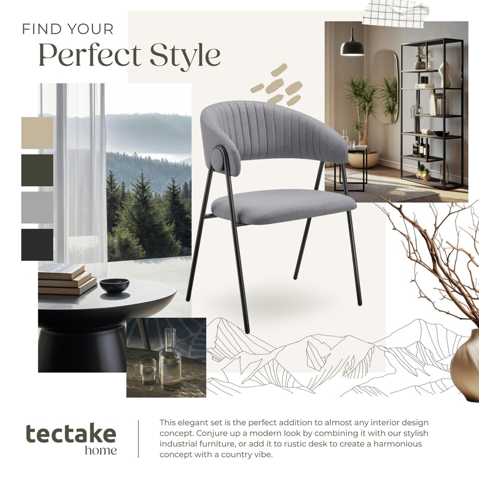 image 1 of Dining Chair Bedano - woven fabric, padded, 150 kg load capacity - Set of 4 Grey