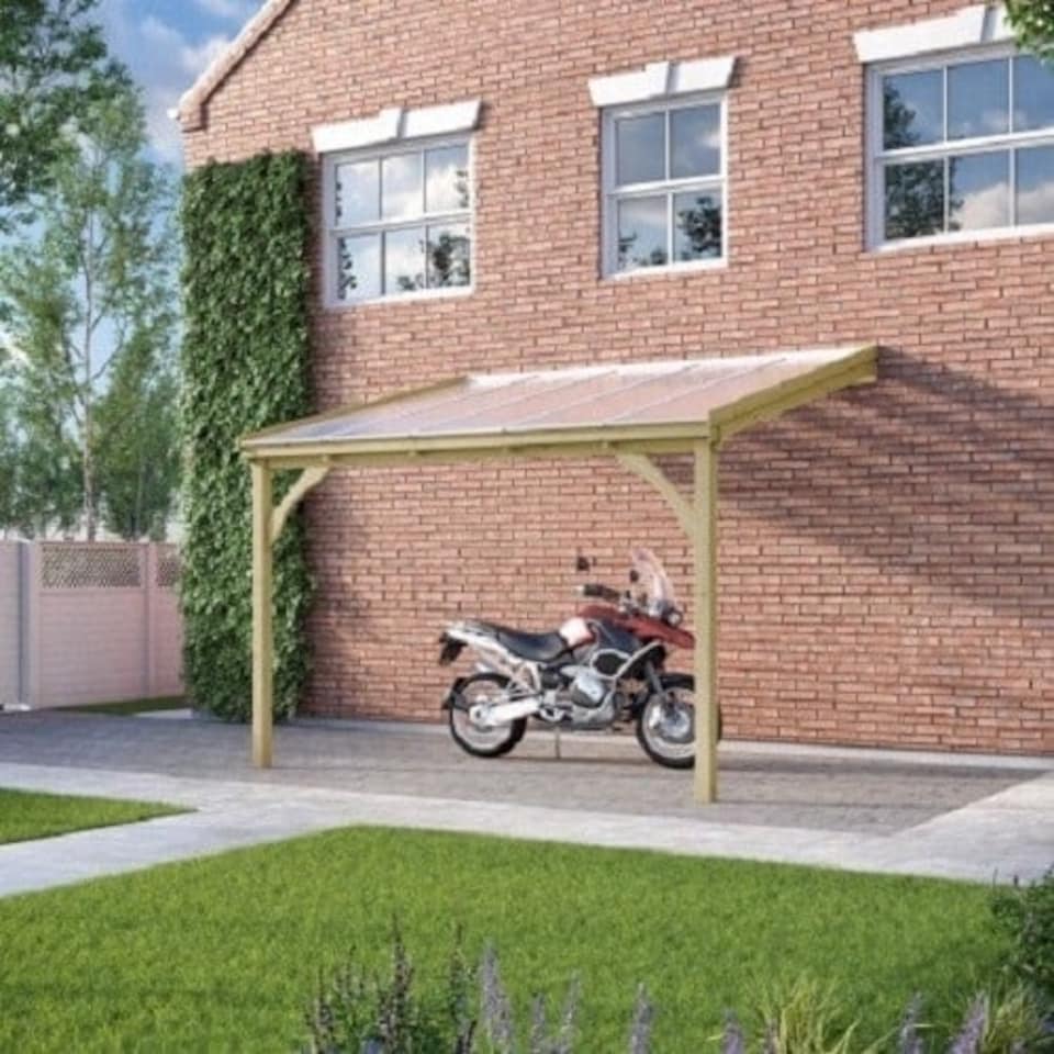 image 1 of Polycarbonate Roof Car Port 2 Post - Wood - L200 x W362 cm - Light Green | Green