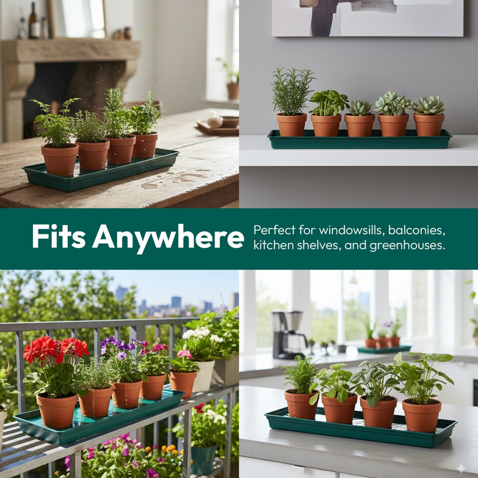 image 1 of 69cm Large Windowsill Plant Tray Plastic Drip Tray for Indoor Outdoor Plant Pots Pack of 6