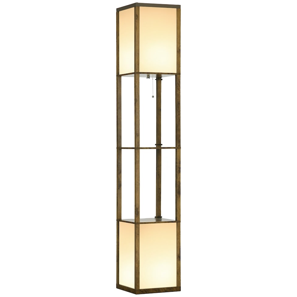 image 1 of HOMCOM Shelf Floor Lamp with Dual Light, for Living Room, Bedroom, Brown