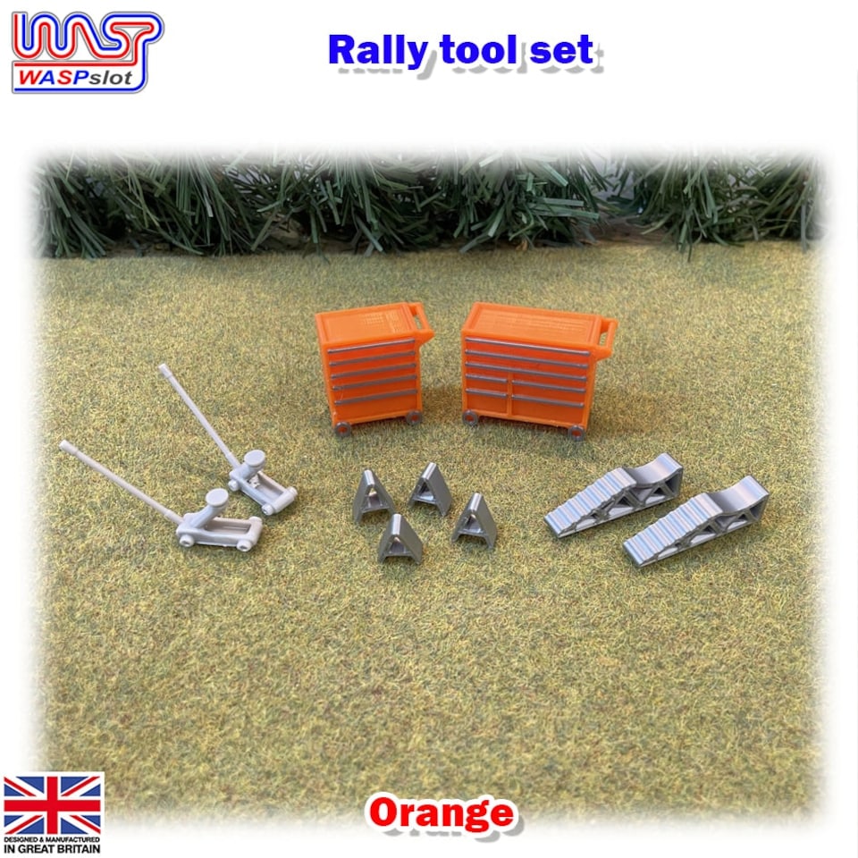 image 1 of Slot Car Trackside Scenery Rally Service Tool Set Orange 1:32 Scale WASP