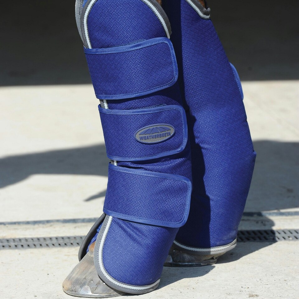 image 1 of Weatherbeeta Long Wide Tab Horse Travel Boots - Dark Blue/Grey/White - Cob